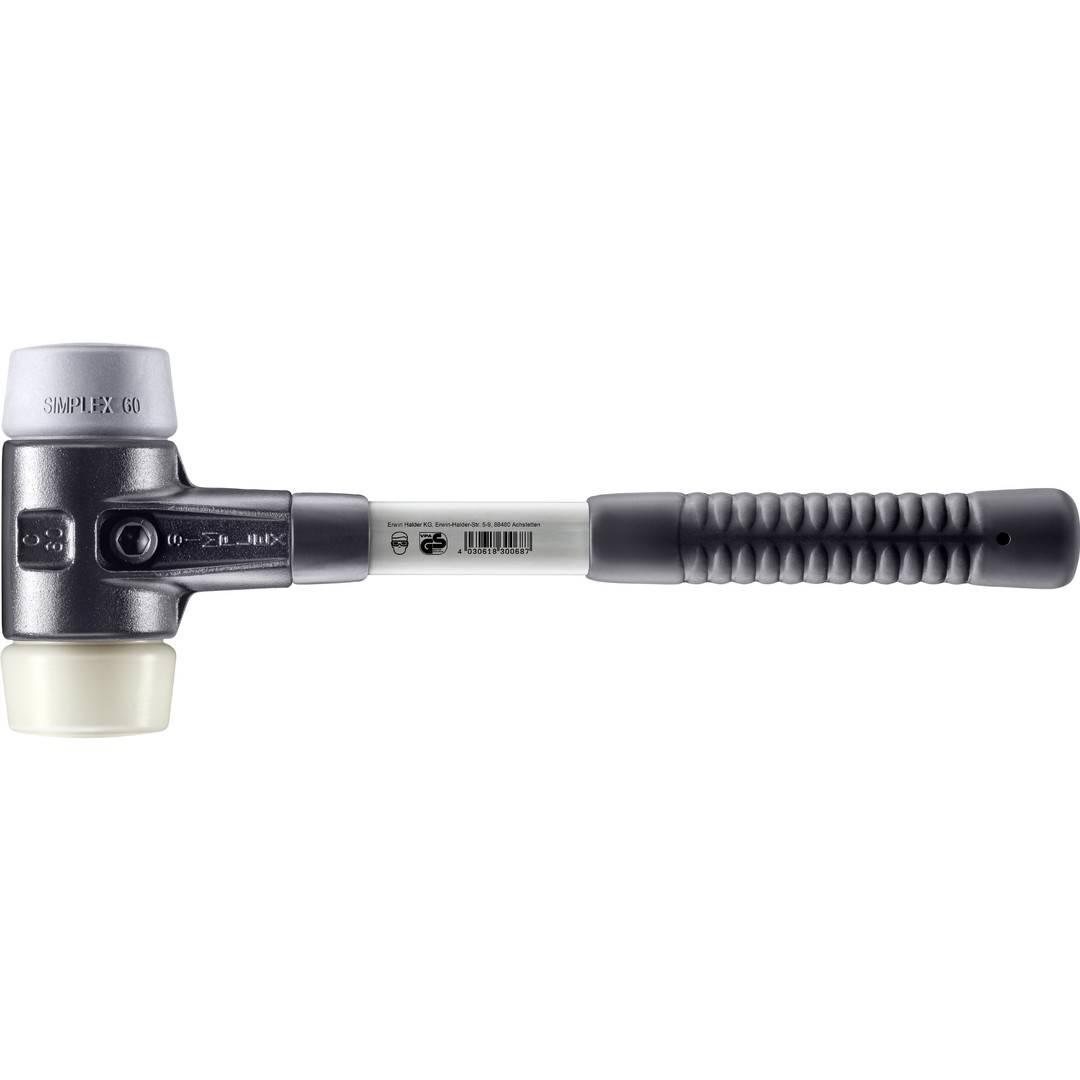 HALDER SIMPLEX Schonhammer Ø 60 mm TPE-mid grau / Nylon mit verstärktem Tempergussgehäuse und Fiberglasstiel