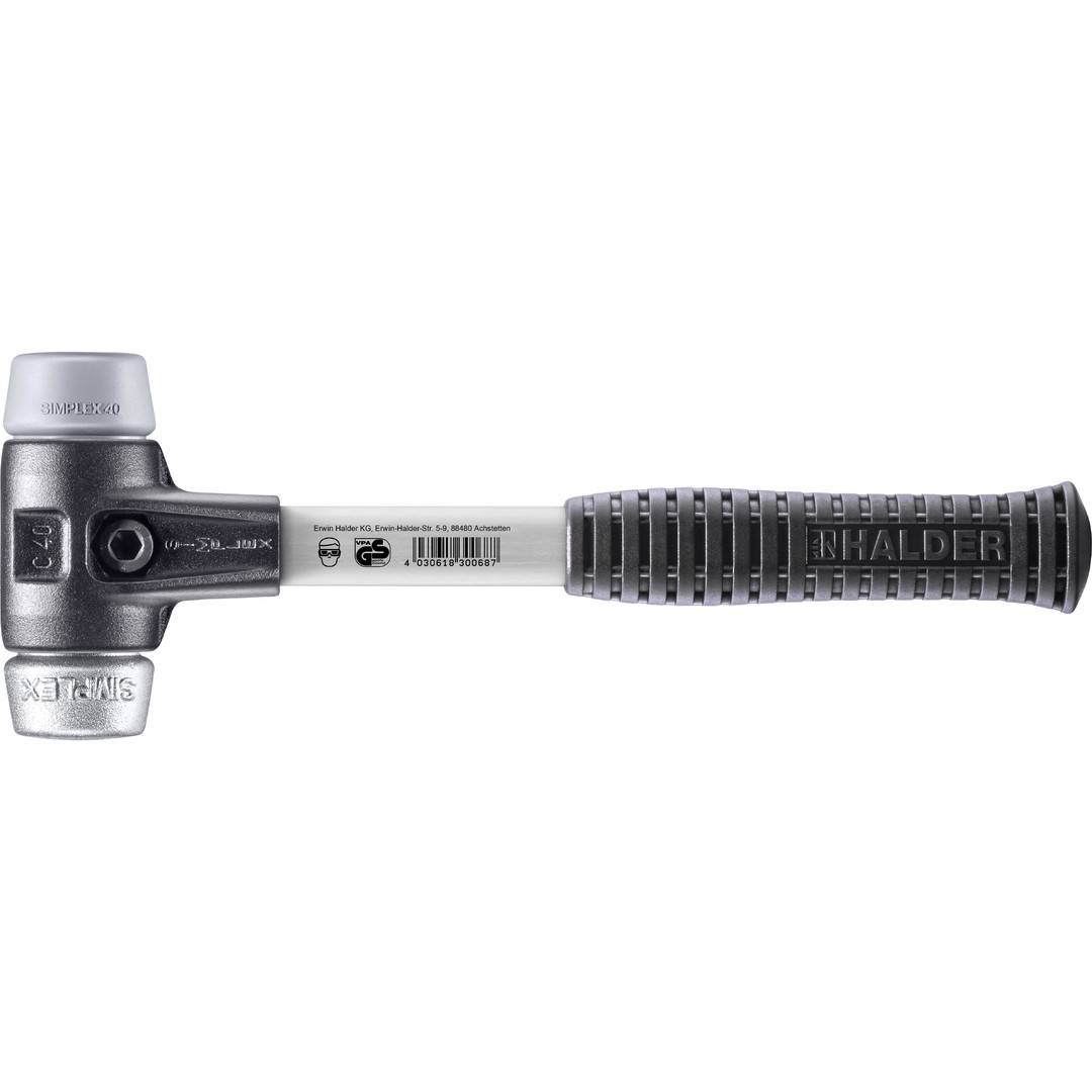 HALDER SIMPLEX Schonhammer Ø 40 mm TPE-mid grau / Weichmetall mit verstärktem Tempergussgehäuse und Fiberglasstiel