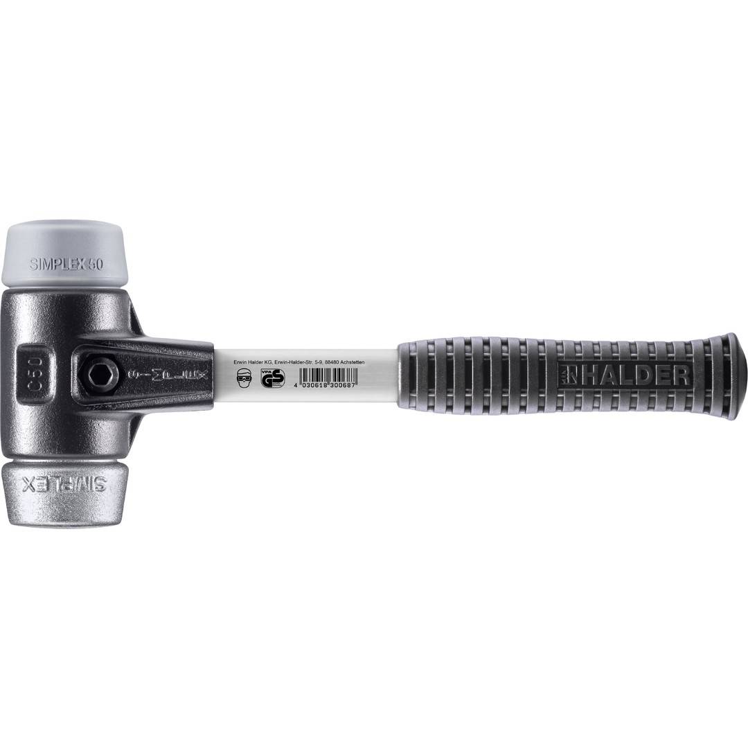 HALDER SIMPLEX Schonhammer Ø 50 mm TPE-mid grau / Weichmetall mit verstärktem Tempergussgehäuse und Fiberglasstiel