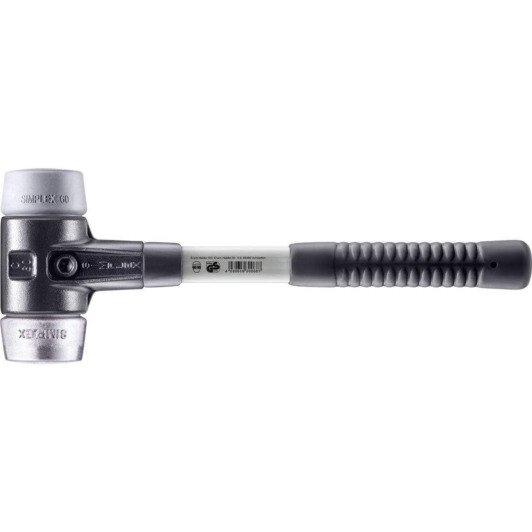 HALDER SIMPLEX Schonhammer Ø 60 mm TPE-mid grau / Weichmetall mit verstärktem Tempergussgehäuse und Fiberglasstiel