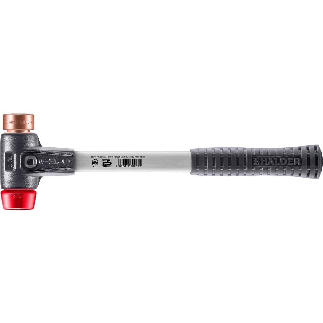 HALDER SIMPLEX Schonhammer Ø 30 mm Kupfer / Plastik rot mit verstärktem Tempergussgehäuse und Fiberglasstiel