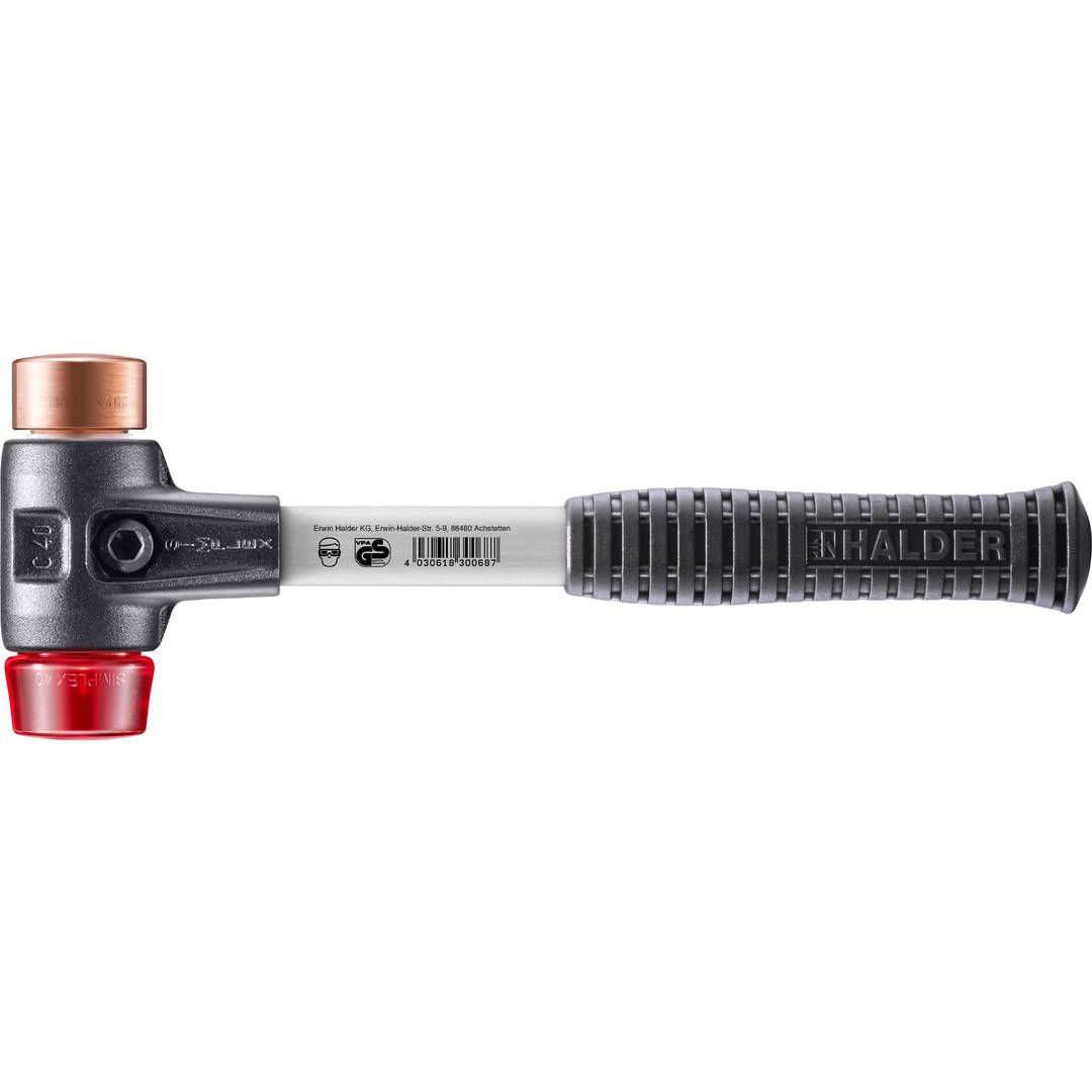 HALDER SIMPLEX Schonhammer Ø 40 mm Kupfer / Plastik rot mit verstärktem Tempergussgehäuse und Fiberglasstiel