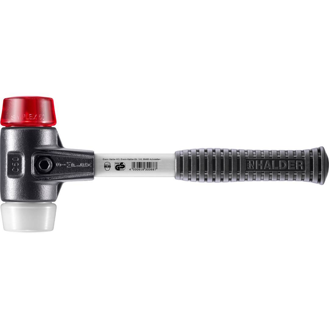 HALDER SIMPLEX Schonhammer Ø 50 mm Plastik rot / Superplastik mit verstärktem Tempergussgehäuse und Fiberglasstiel
