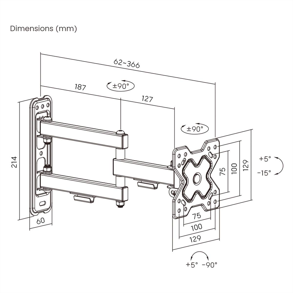 VALUE TV-Wandhalterung, 3 Drehpunkte, 13-32 Zoll, bis 20 kg