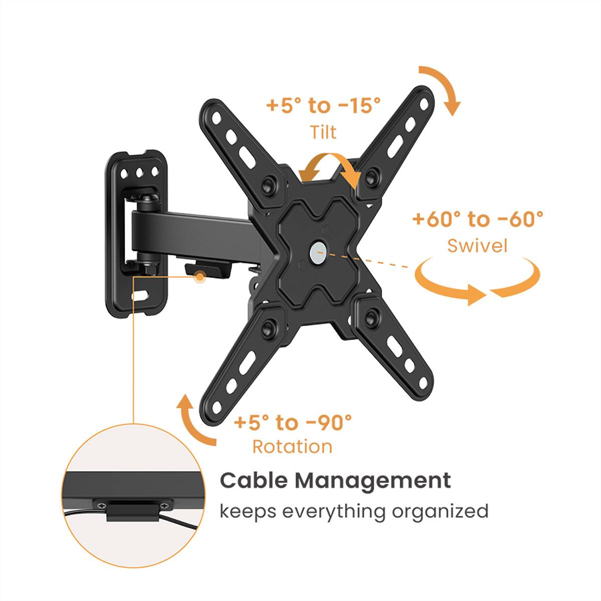 VALUE TV-Wandhalterung, 2 Drehpunkte, 13-43 Zoll, bis 20 kg