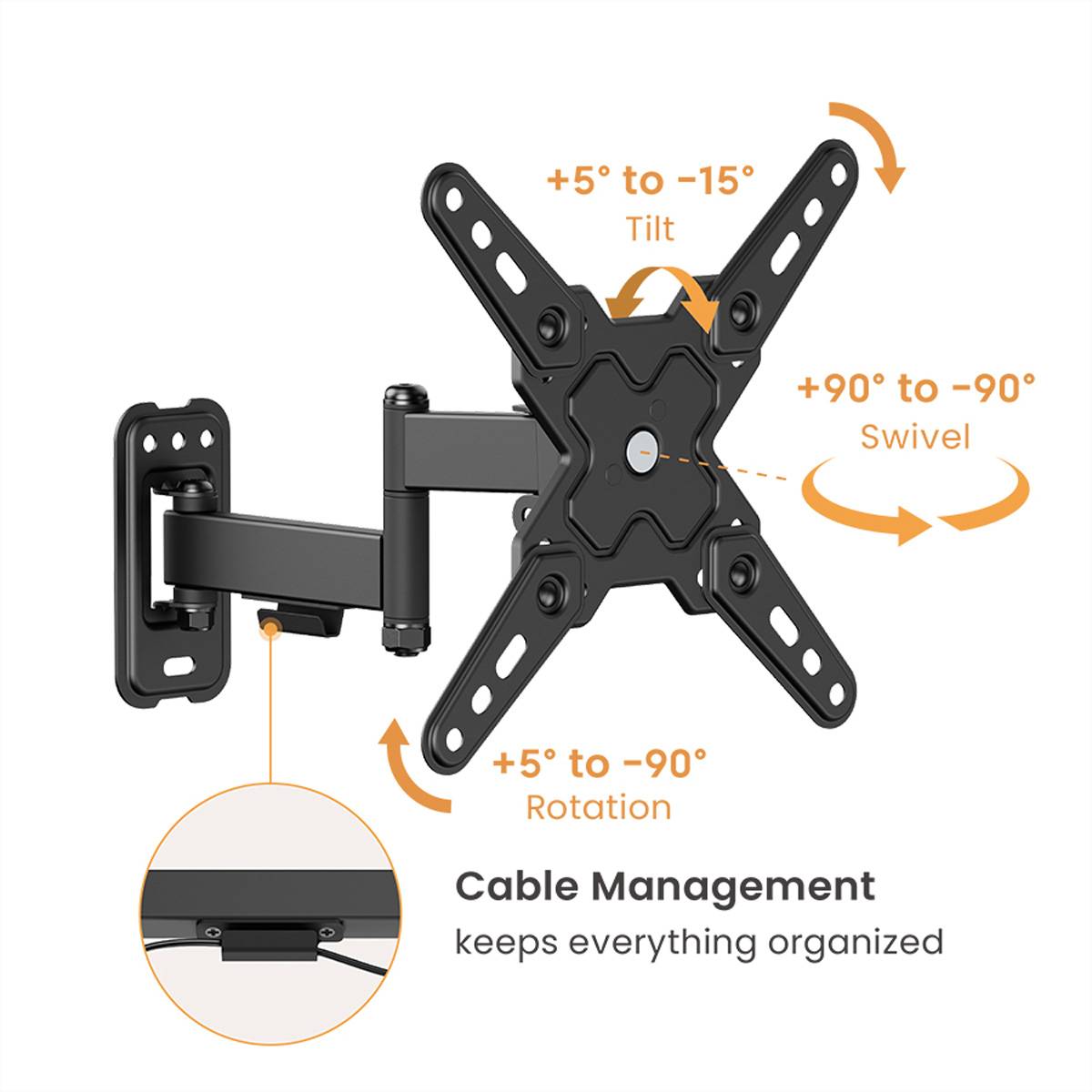 VALUE TV-Wandhalterung, 3 Drehpunkte, 13-43 Zoll, bis 20 kg