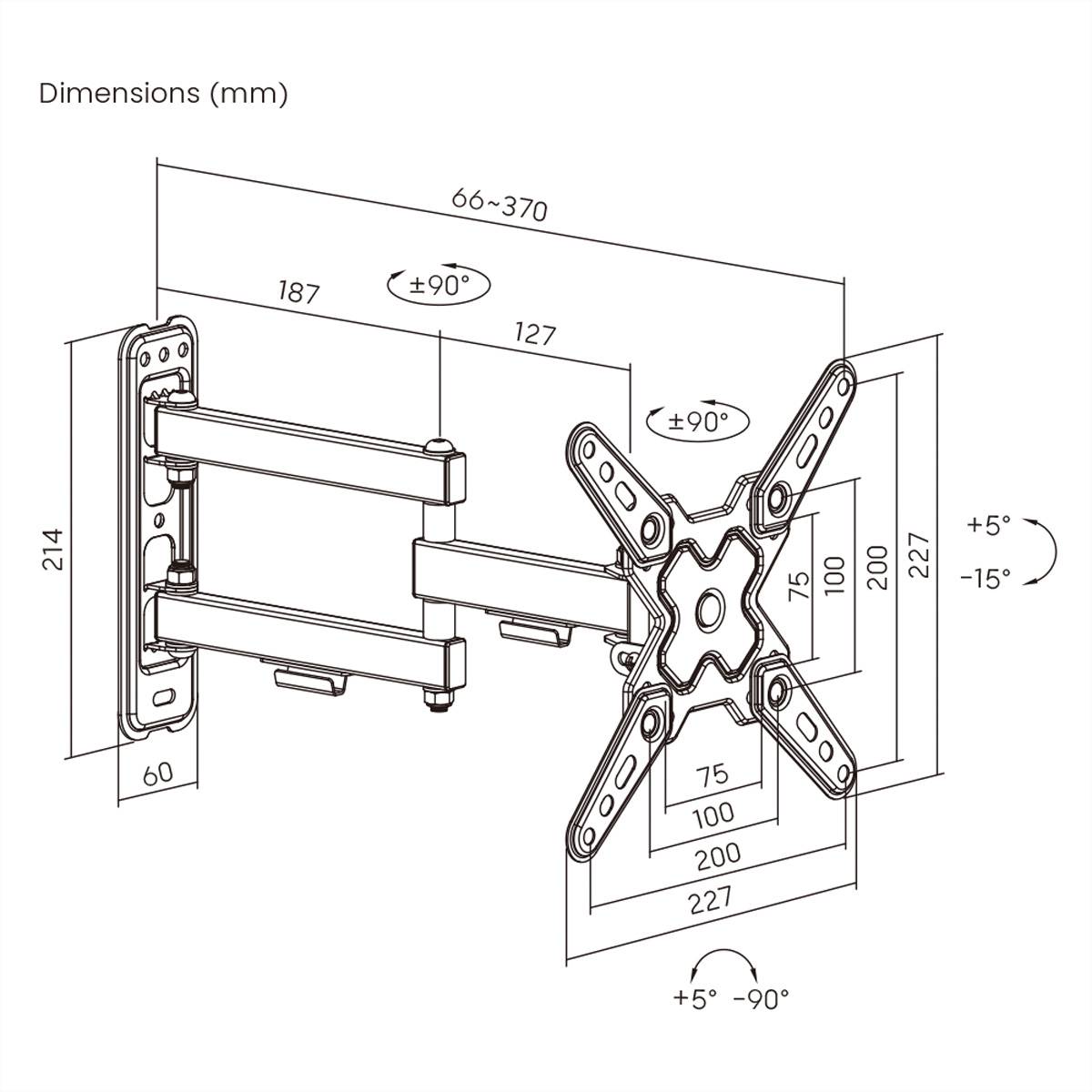 VALUE TV-Wandhalterung, 3 Drehpunkte, 13-43 Zoll, bis 20 kg
