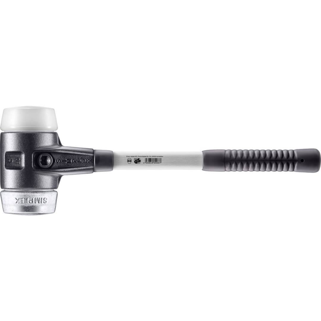 HALDER SIMPLEX Schonhammer Ø 80 mm Superplastik / Weichmetall mit verstärktem Tempergussgehäuse und Fiberglasstiel