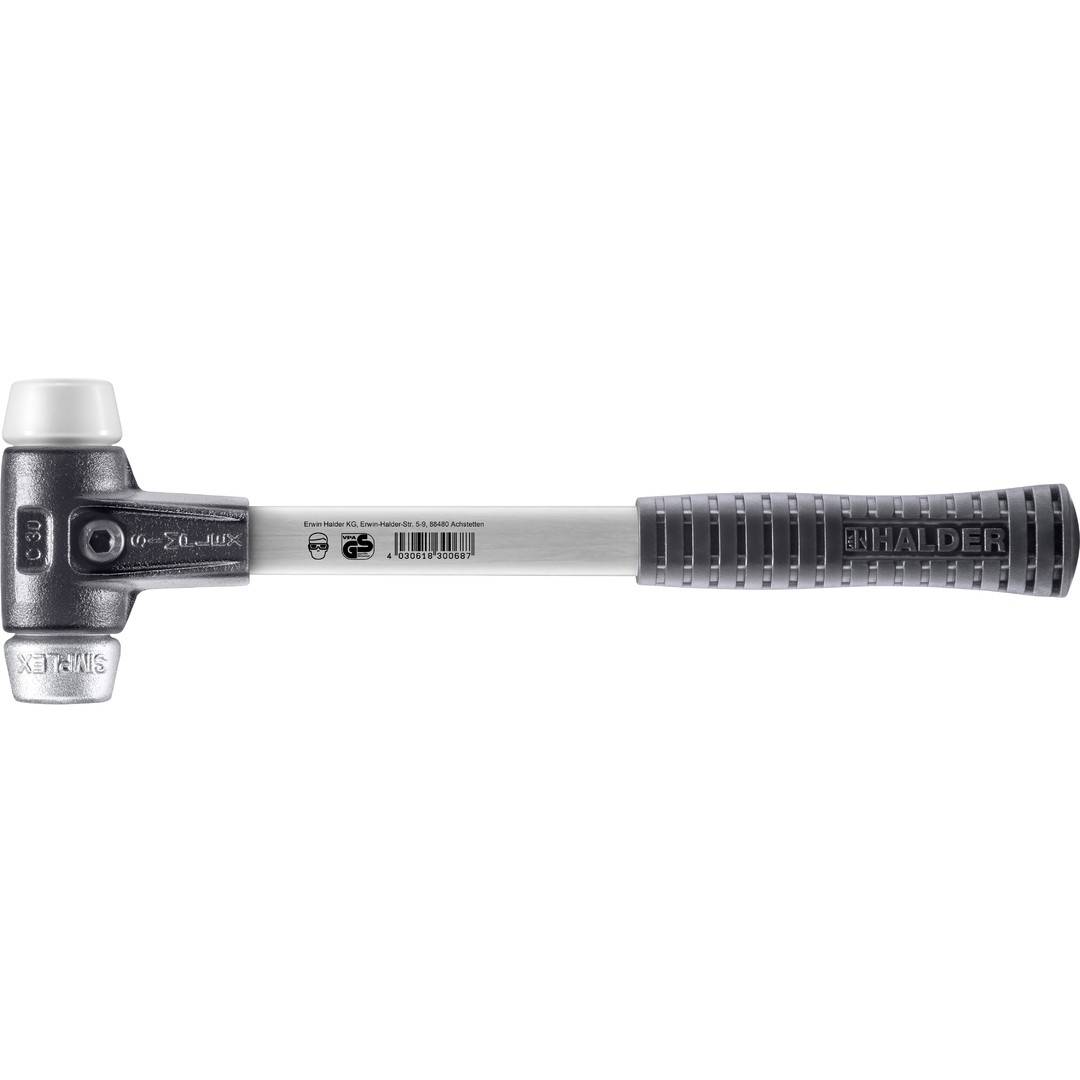 HALDER SIMPLEX Schonhammer Ø 30 mm Superplastik / Weichmetall mit verstärktem Tempergussgehäuse und Fiberglasstiel