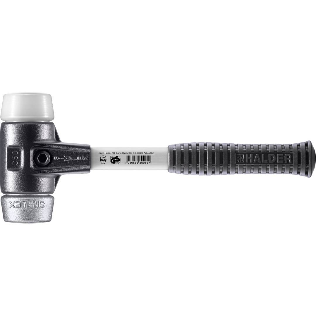 HALDER SIMPLEX Schonhammer Ø 50 mm Superplastik / Weichmetall mit verstärktem Tempergussgehäuse und Fiberglasstiel