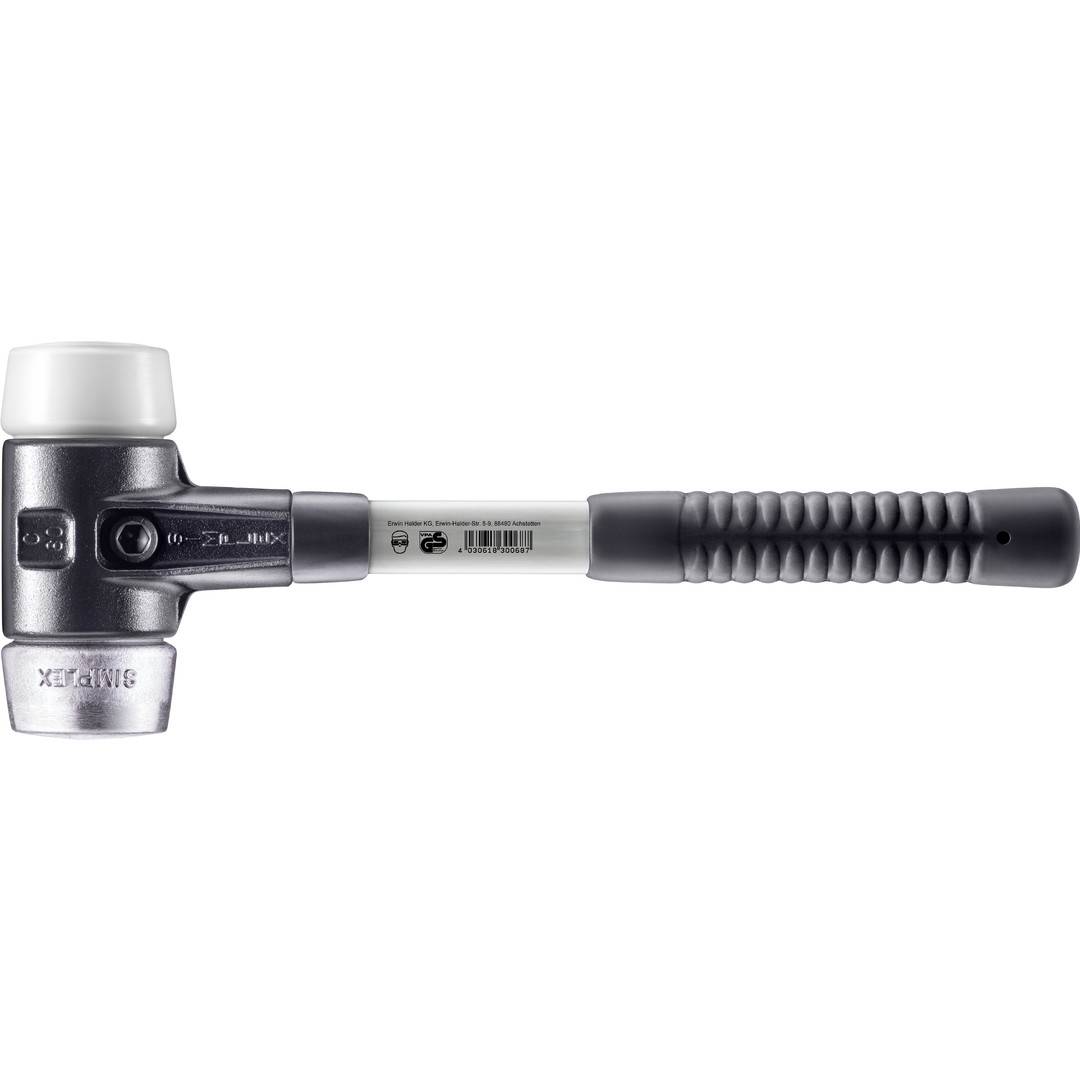 HALDER SIMPLEX Schonhammer Ø 60 mm Superplastik / Weichmetall mit verstärktem Tempergussgehäuse und Fiberglasstiel