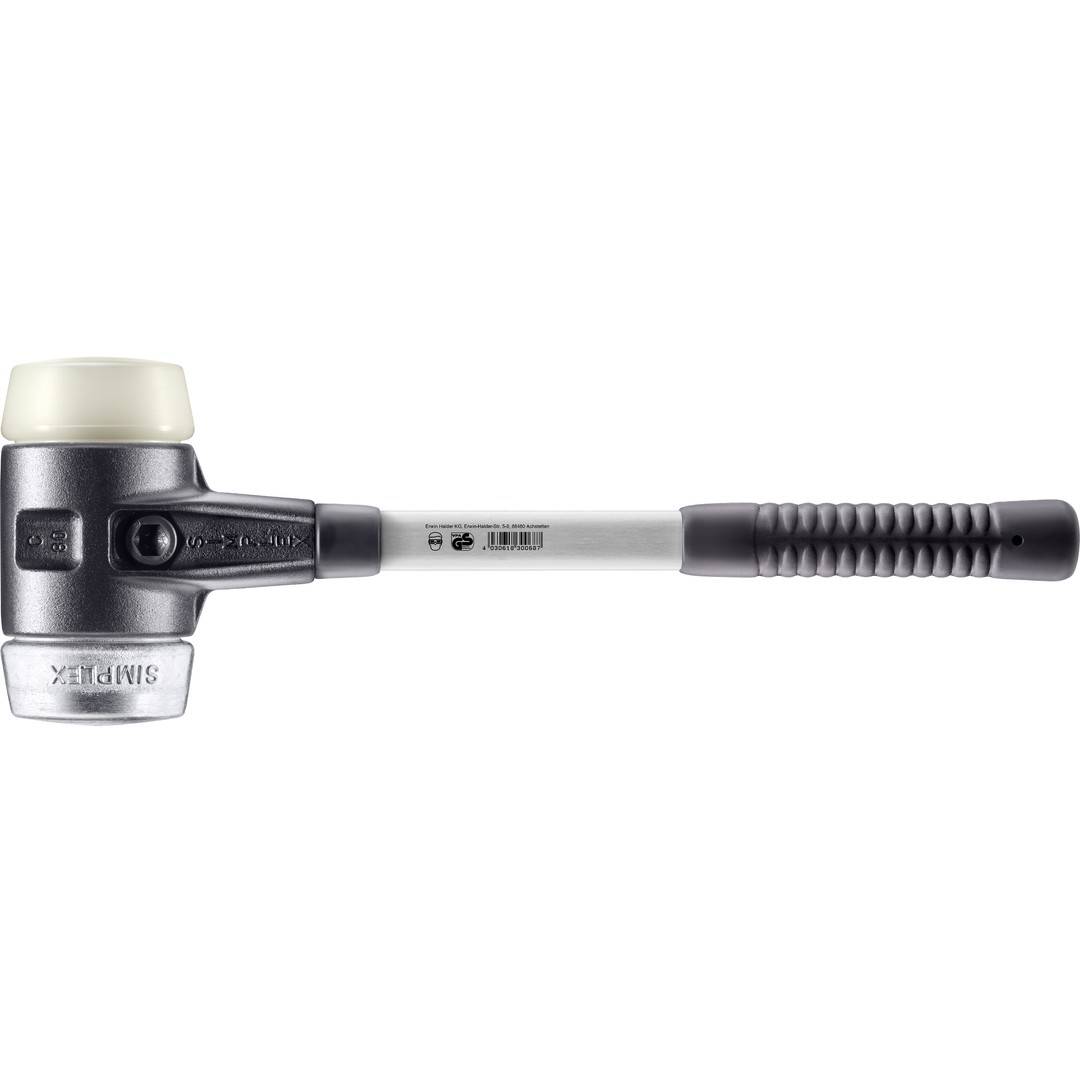 HALDER SIMPLEX Schonhammer Ø 80 mm Nylon / Weichmetall mit verstärktem Tempergussgehäuse und Fiberglasstiel