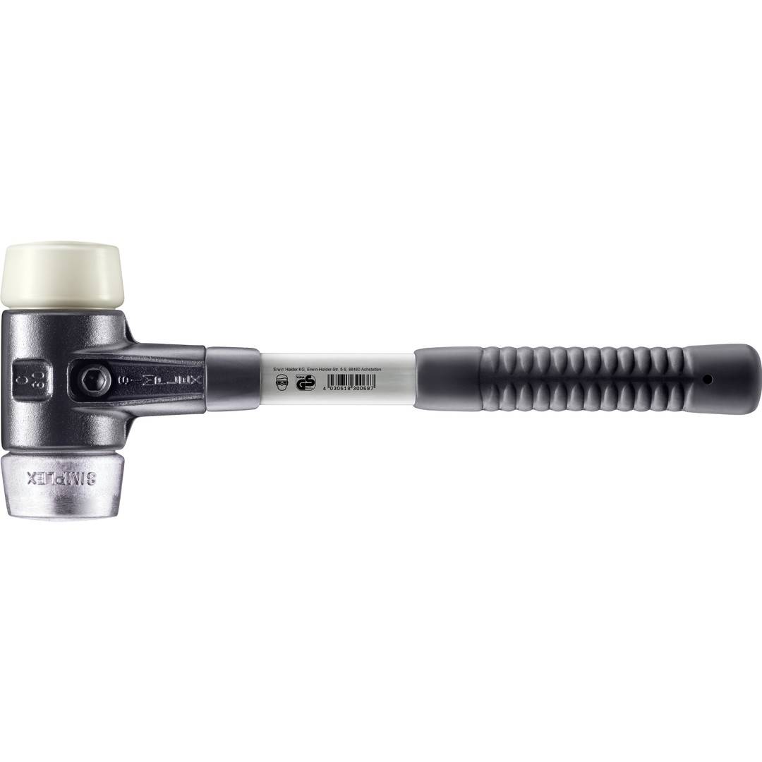HALDER SIMPLEX Schonhammer Ø 60 mm Nylon / Weichmetall mit verstärktem Tempergussgehäuse und Fiberglasstiel