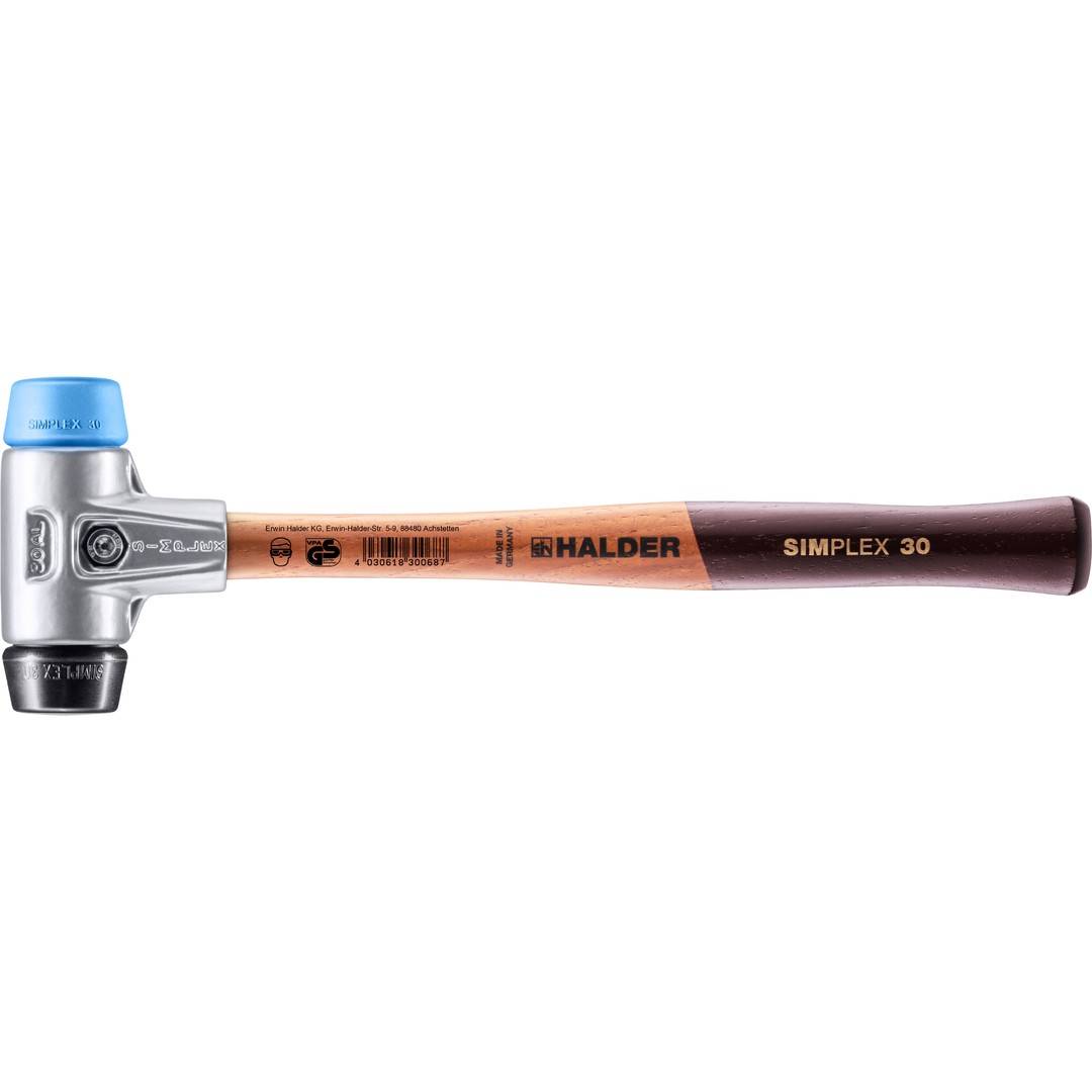 HALDER SIMPLEX Schonhammer Ø 30 mm TPE-soft blau / Gummi schwarz mit Aluminiumgehäuse