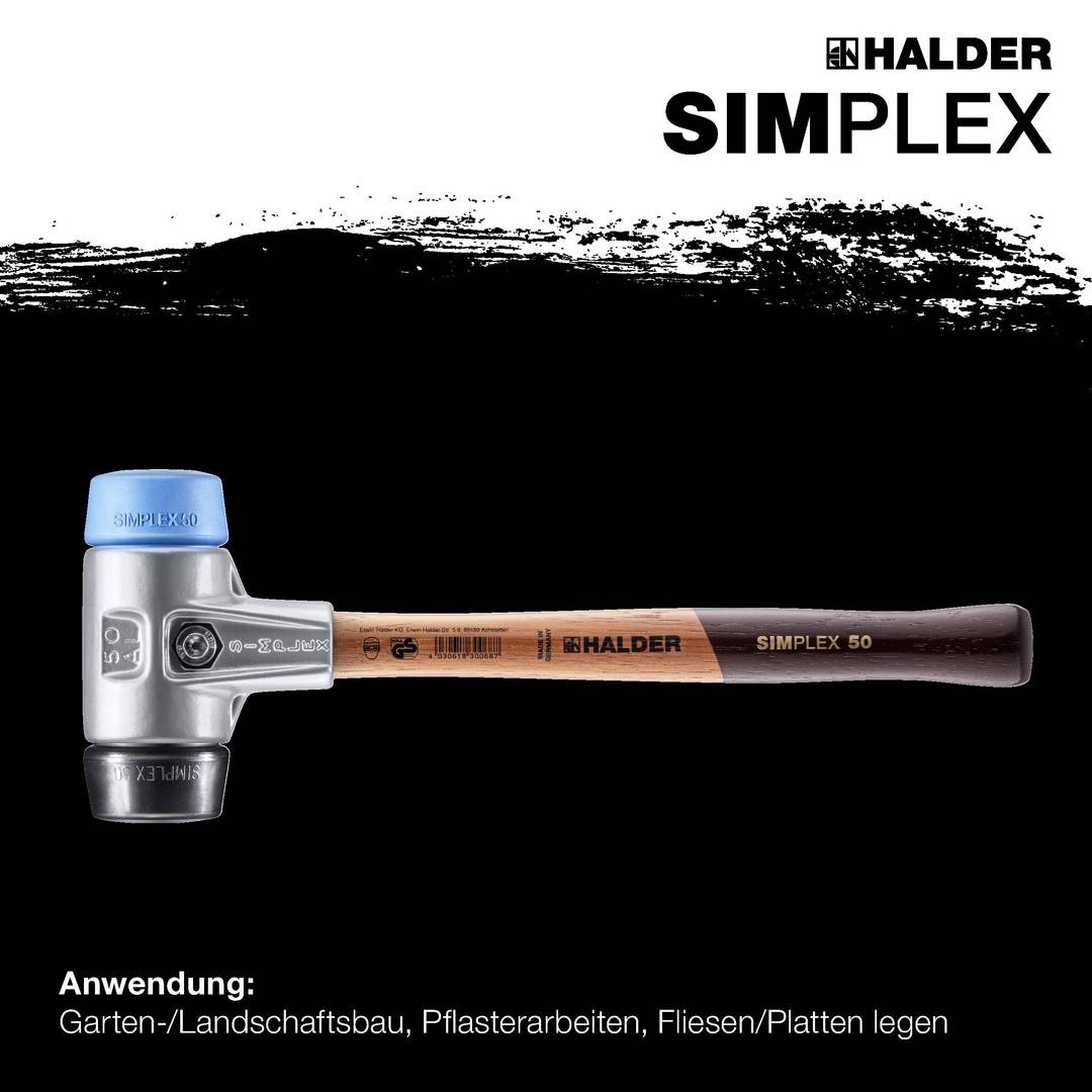 HALDER SIMPLEX Schonhammer Ø 40 mm TPE-soft blau / Gummi schwarz mit Aluminiumgehäuse