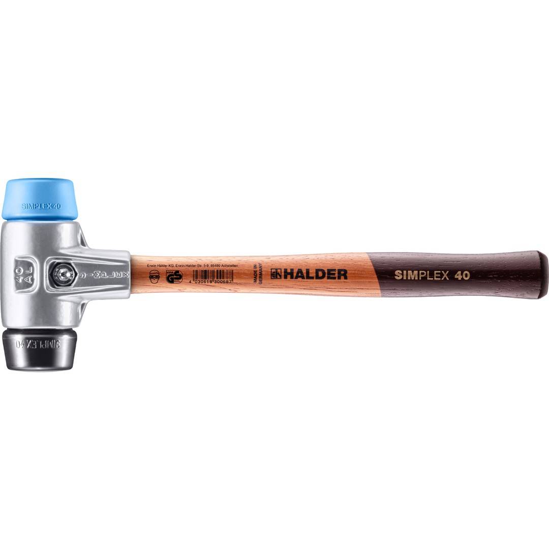HALDER SIMPLEX Schonhammer Ø 40 mm TPE-soft blau / Gummi schwarz mit Aluminiumgehäuse