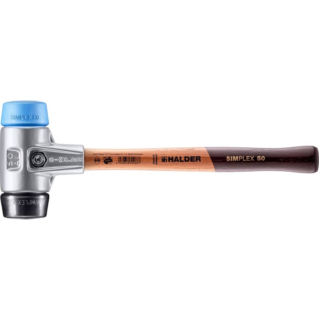 HALDER SIMPLEX Schonhammer Ø 50 mm TPE-soft blau / Gummi schwarz mit Aluminiumgehäuse