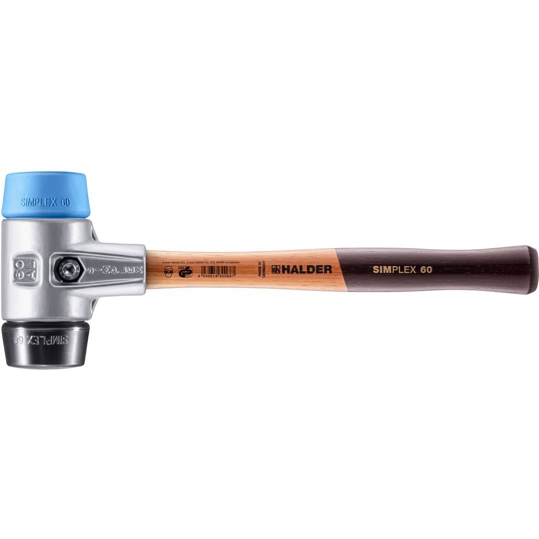 HALDER SIMPLEX Schonhammer Ø 60 mm TPE-soft blau / Gummi schwarz mit Aluminiumgehäuse