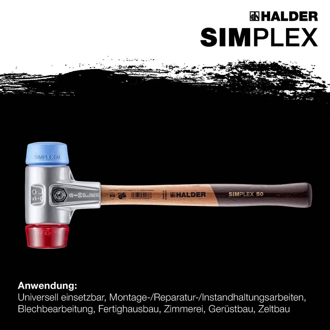HALDER SIMPLEX Schonhammer Ø 60 mm TPE-soft blau / Plastik rot mit Aluminiumgehäuse