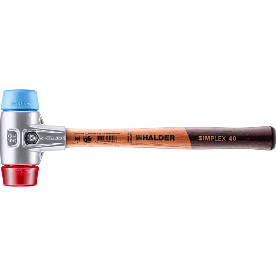 HALDER SIMPLEX Schonhammer Ø 40 mm TPE-soft blau / Plastik rot mit Aluminiumgehäuse