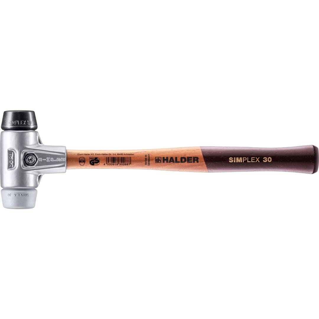 HALDER SIMPLEX Schonhammer Ø 30 mm Gummi schwarz / TPE-mid grau mit Aluminiumgehäuse