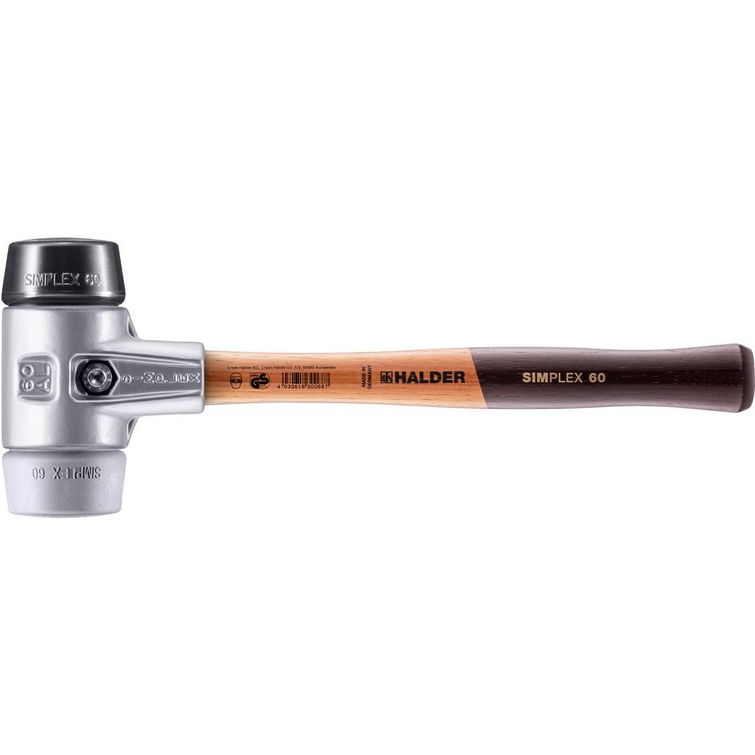 HALDER SIMPLEX Schonhammer Ø 60 mm Gummi schwarz / TPE-mid grau mit Aluminiumgehäuse