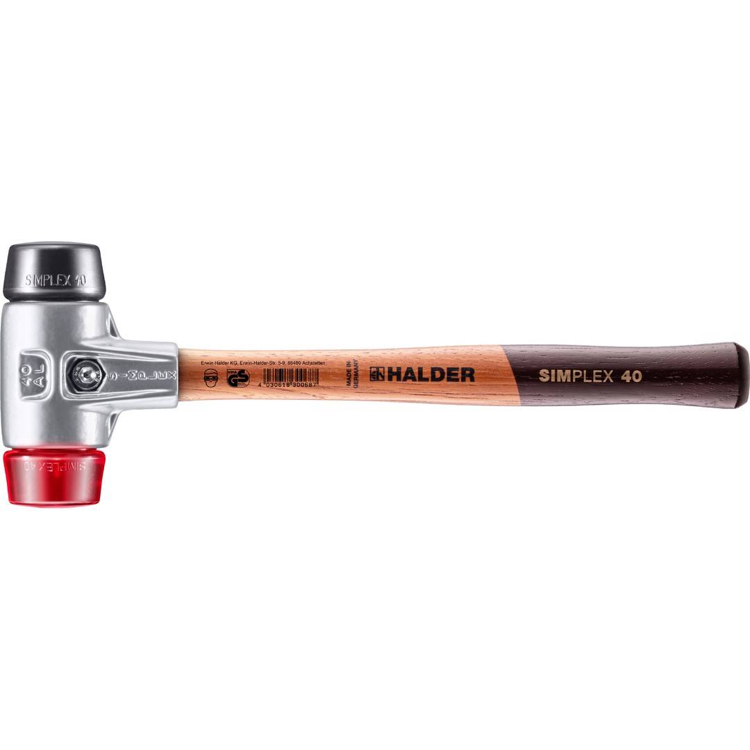 HALDER SIMPLEX Schonhammer Ø 40 mm Gummi schwarz / Plastik rot mit Aluminiumgehäuse