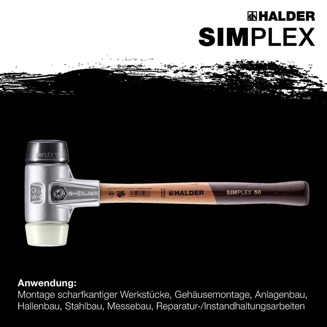 HALDER SIMPLEX Schonhammer Ø 40 mm Gummi schwarz / Nylon mit Aluminiumgehäuse