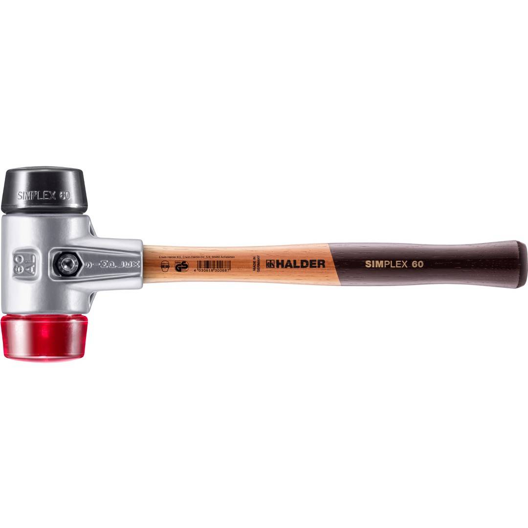 HALDER SIMPLEX Schonhammer Ø 60 mm Gummi schwarz / Plastik rot mit Aluminiumgehäuse