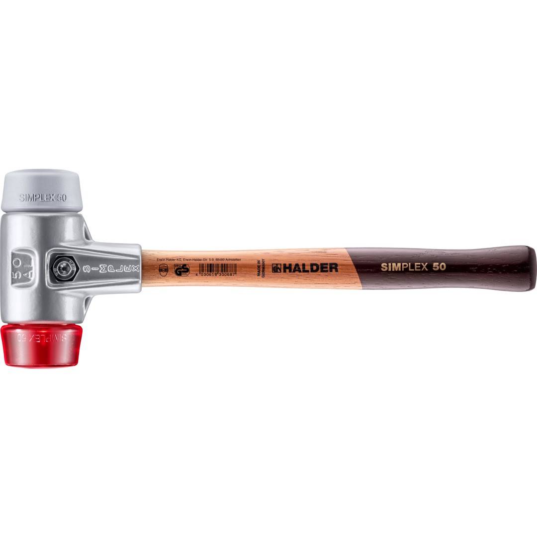 HALDER SIMPLEX Schonhammer Ø 50 mm TPE-mid grau / Plastik rot mit Aluminiumgehäuse