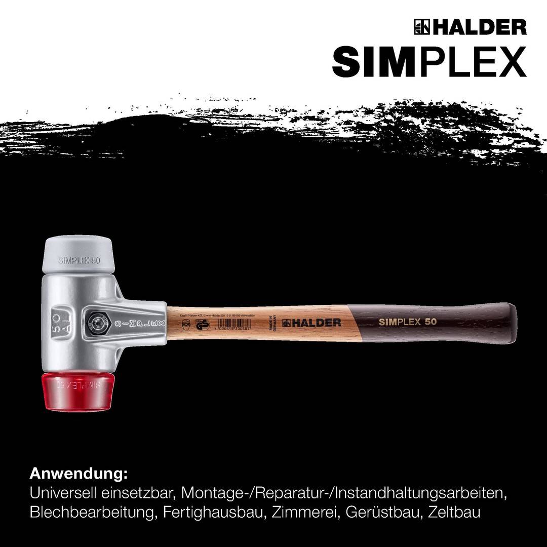 HALDER SIMPLEX Schonhammer Ø 30 mm TPE-mid grau / Plastik rot mit Aluminiumgehäuse