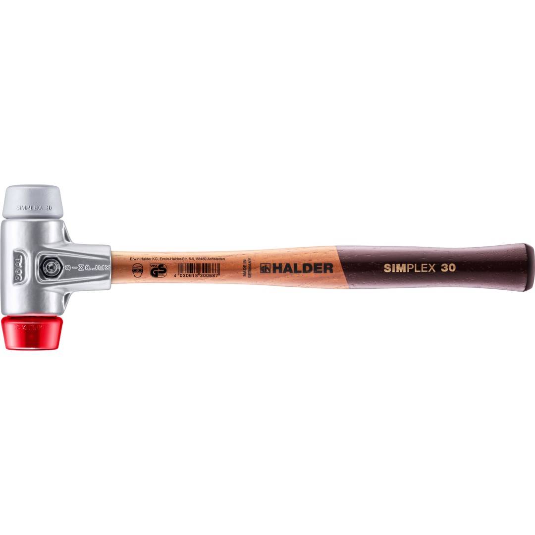 HALDER SIMPLEX Schonhammer Ø 30 mm TPE-mid grau / Plastik rot mit Aluminiumgehäuse