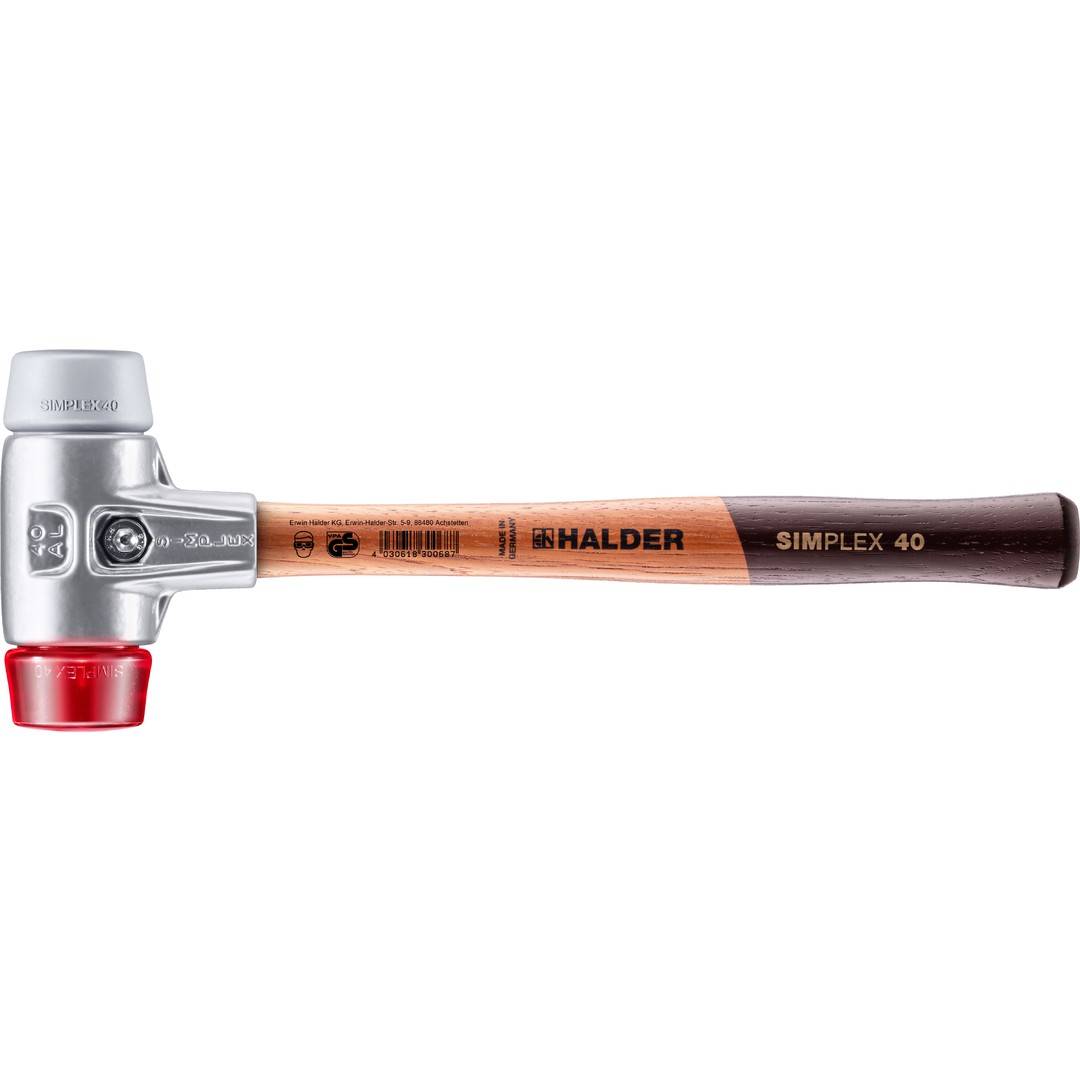HALDER SIMPLEX Schonhammer Ø 40 mm TPE-mid grau / Plastik rot mit Aluminiumgehäuse