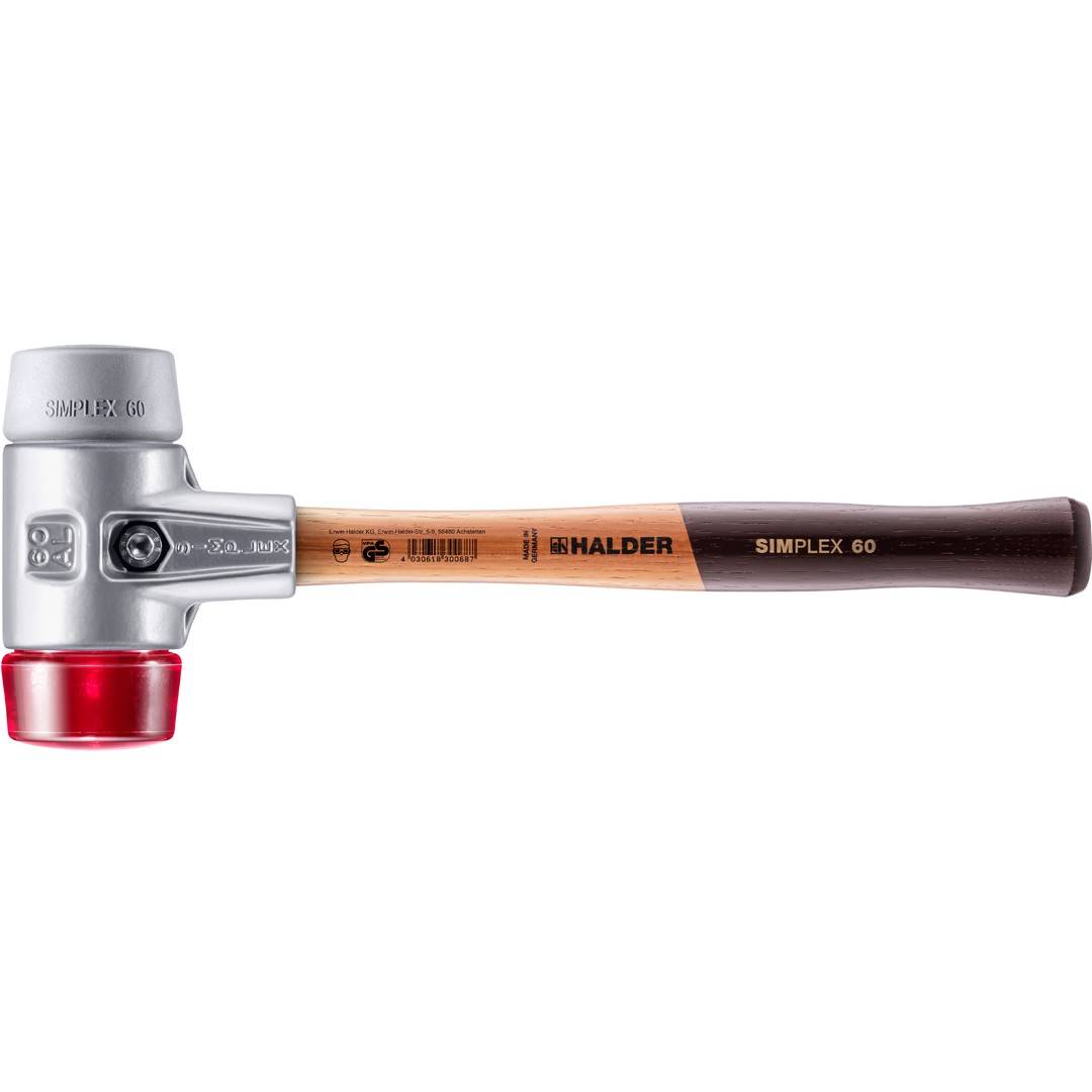HALDER SIMPLEX Schonhammer Ø 60 mm TPE-mid grau / Plastik rot mit Aluminiumgehäuse