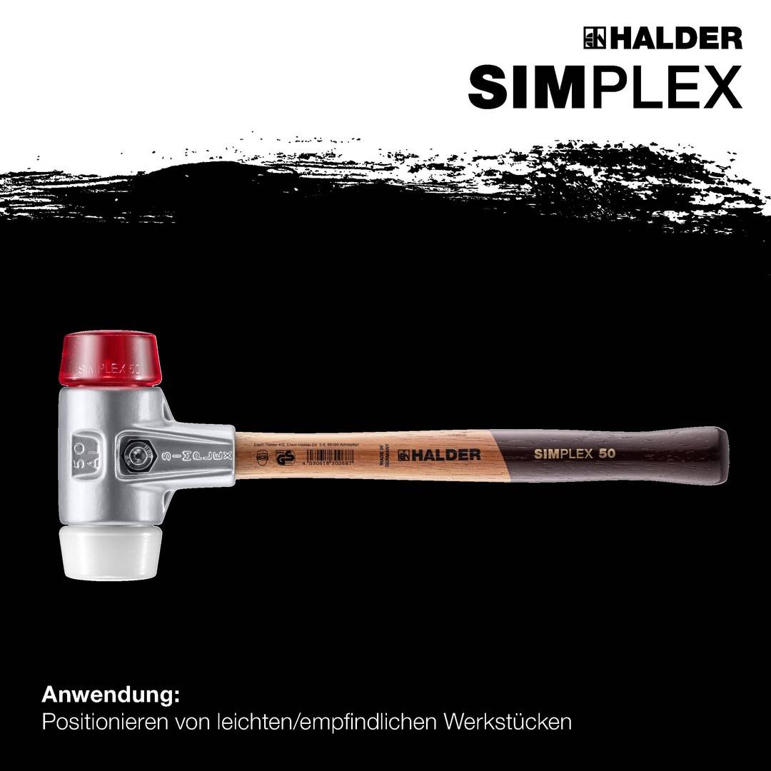 HALDER SIMPLEX Schonhammer Ø 30 mm Plastik rot / Superplastik mit Aluminiumgehäuse
