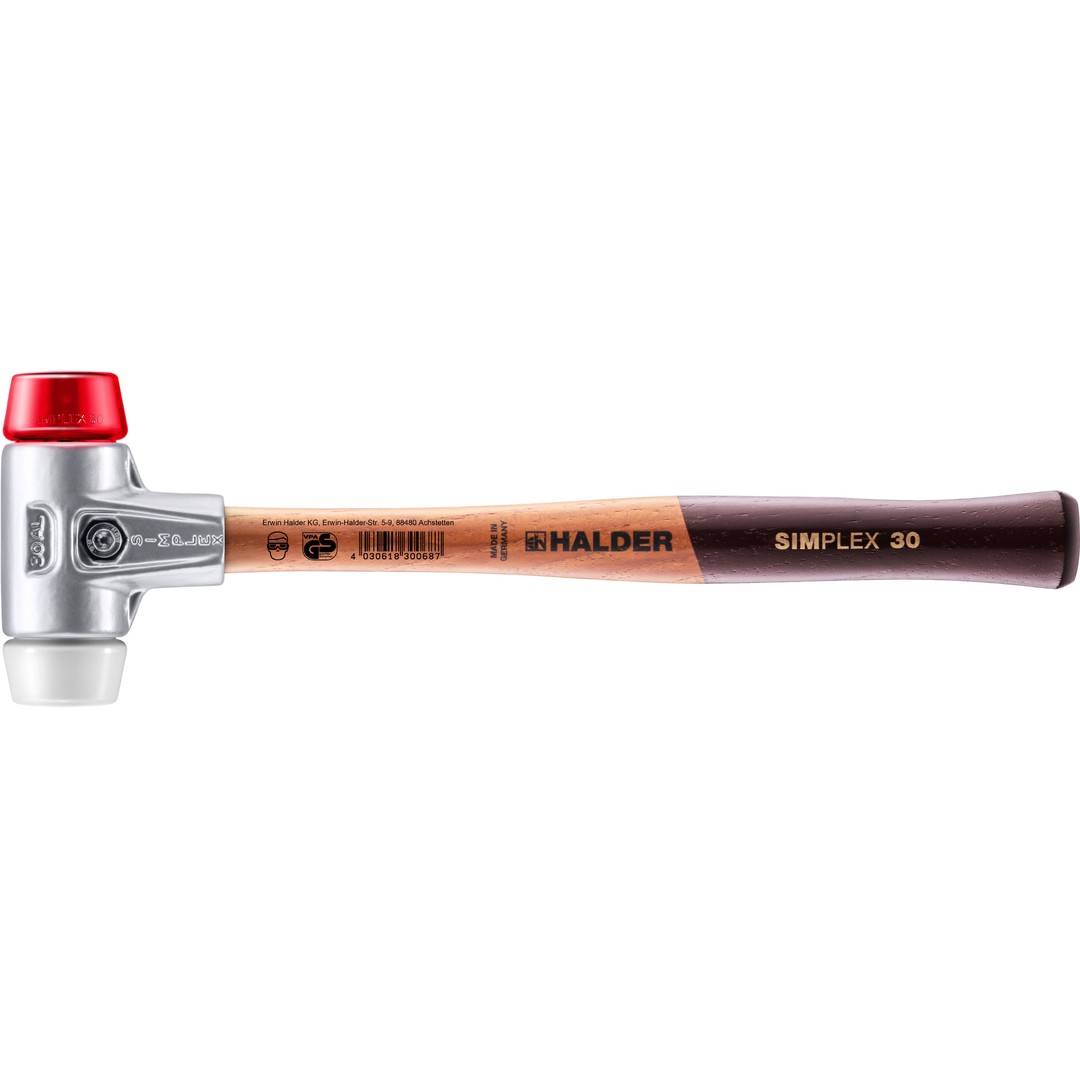 HALDER SIMPLEX Schonhammer Ø 30 mm Plastik rot / Superplastik mit Aluminiumgehäuse