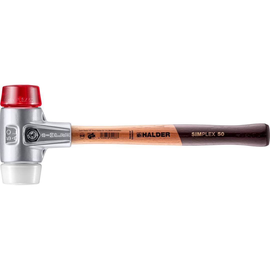 HALDER SIMPLEX Schonhammer Ø 50 mm Plastik rot / Superplastik mit Aluminiumgehäuse