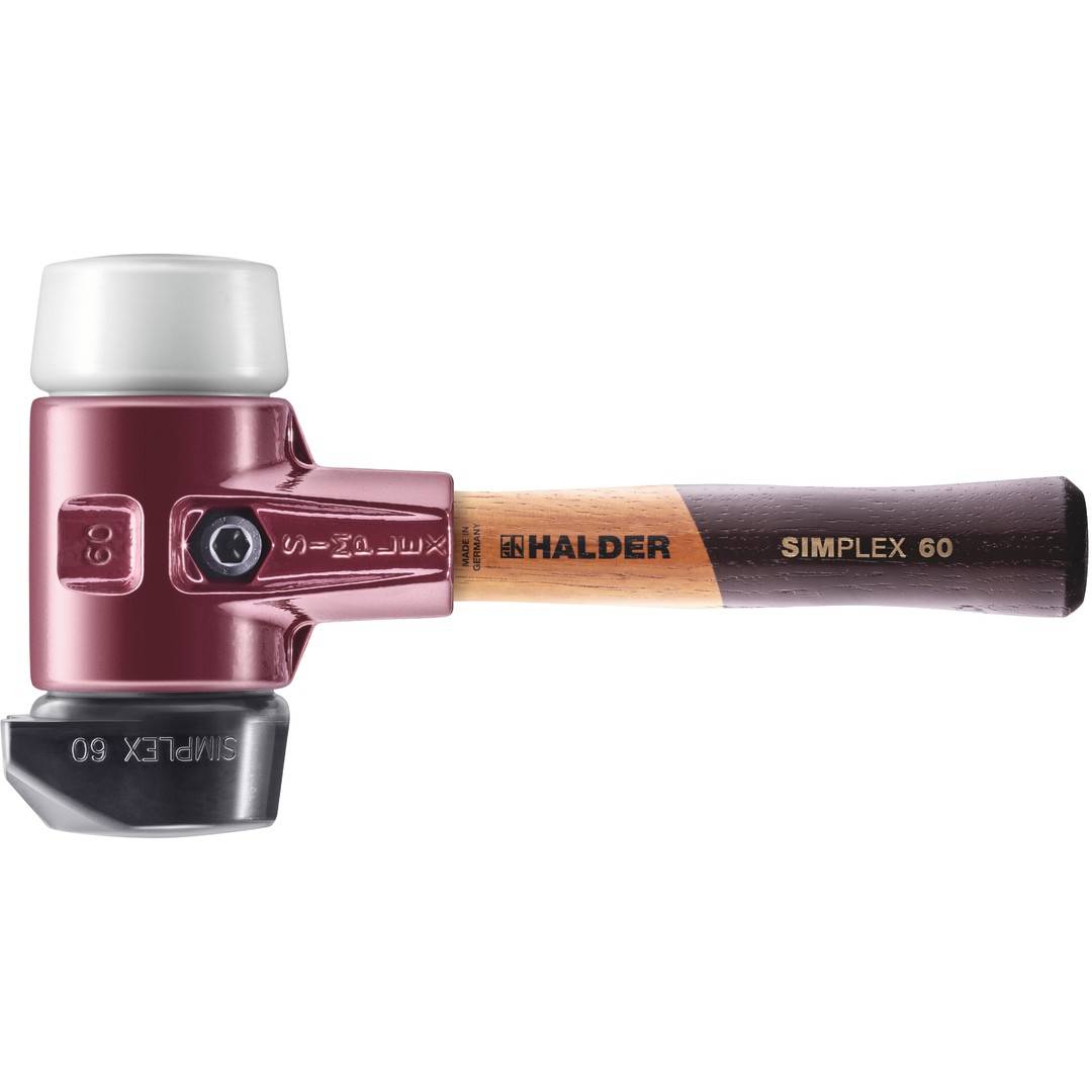 HALDER SIMPLEX Schonhammer Ø 60 mm Gummi schwarz / Superplastik mit Standfuß kurzer Stiel mit Tempergussgehäuse
