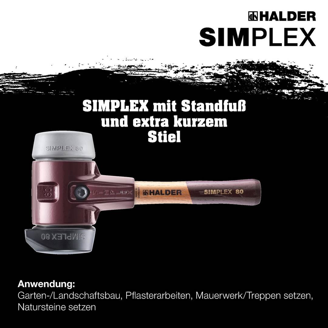 HALDER SIMPLEX Schonhammer Ø 60 mm Gummi schwarz / TPE-mid grau mit Standfuß kurzer Stiel mit Tempergussgehäuse