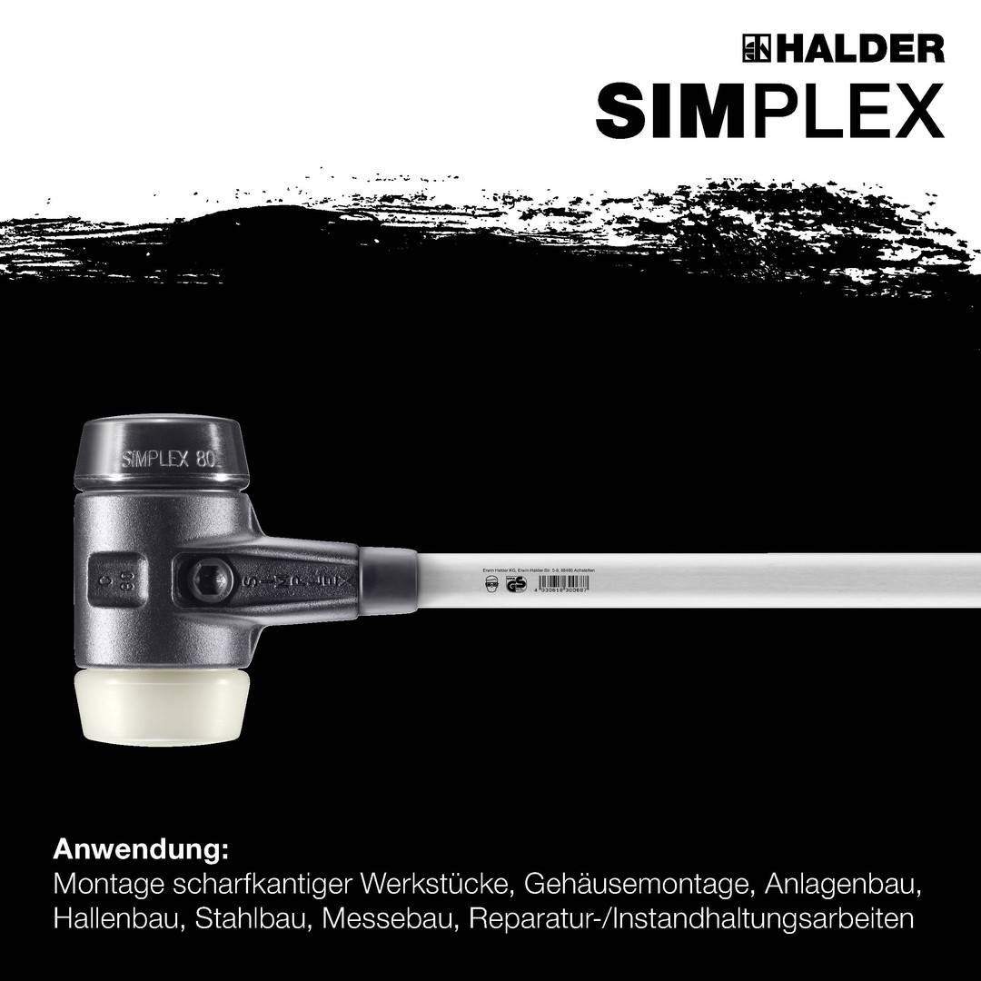 HALDER SIMPLEX Vorschlaghammer Ø 80 mm Gummi schwarz / Nylon mit verstärktem Tempergussgehäuse und Fiberglasstiel