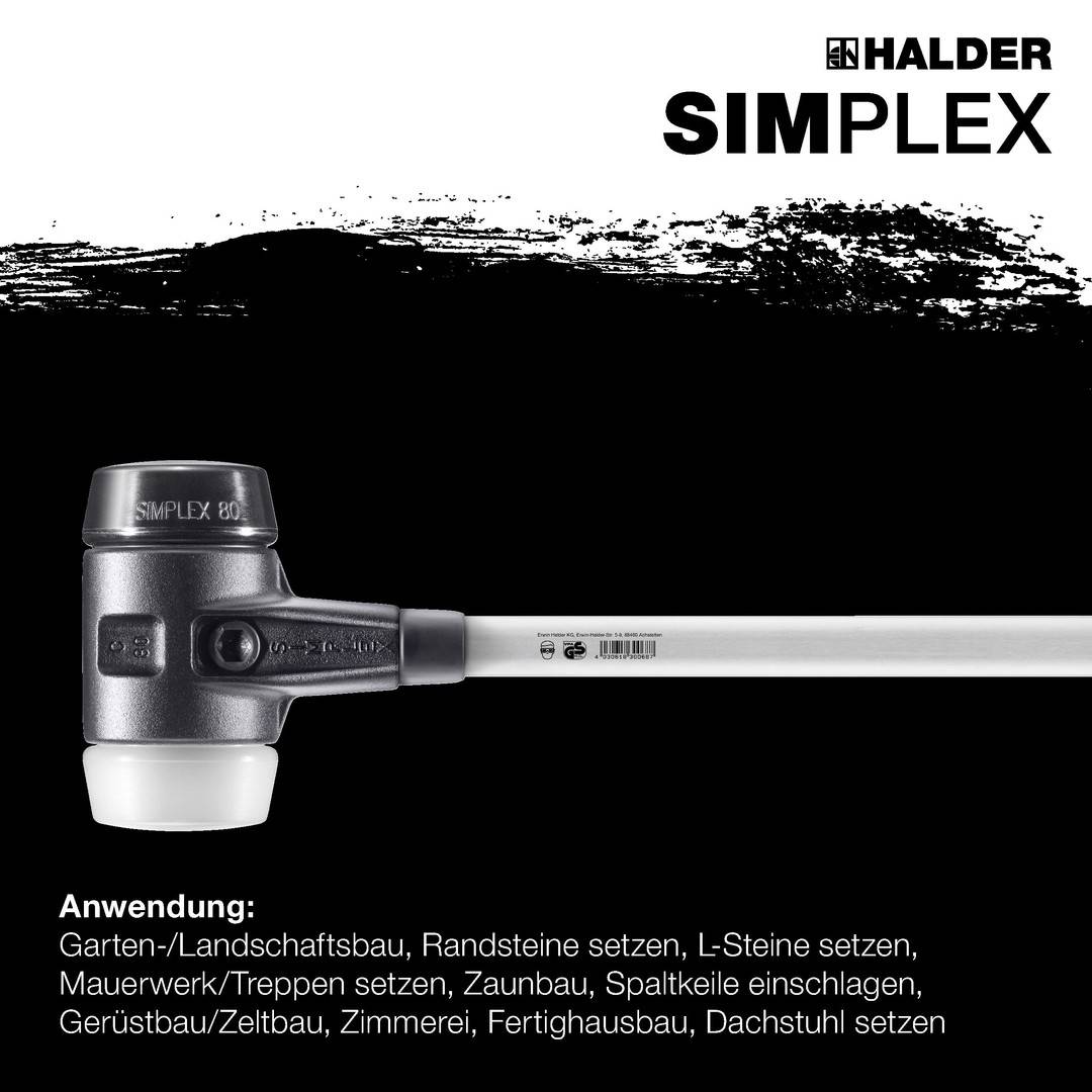HALDER SIMPLEX Vorschlaghammer Ø 80 mm Gummi schwarz / Superplastik mit verstärktem Tempergussgehäuse und Fiberglasstiel