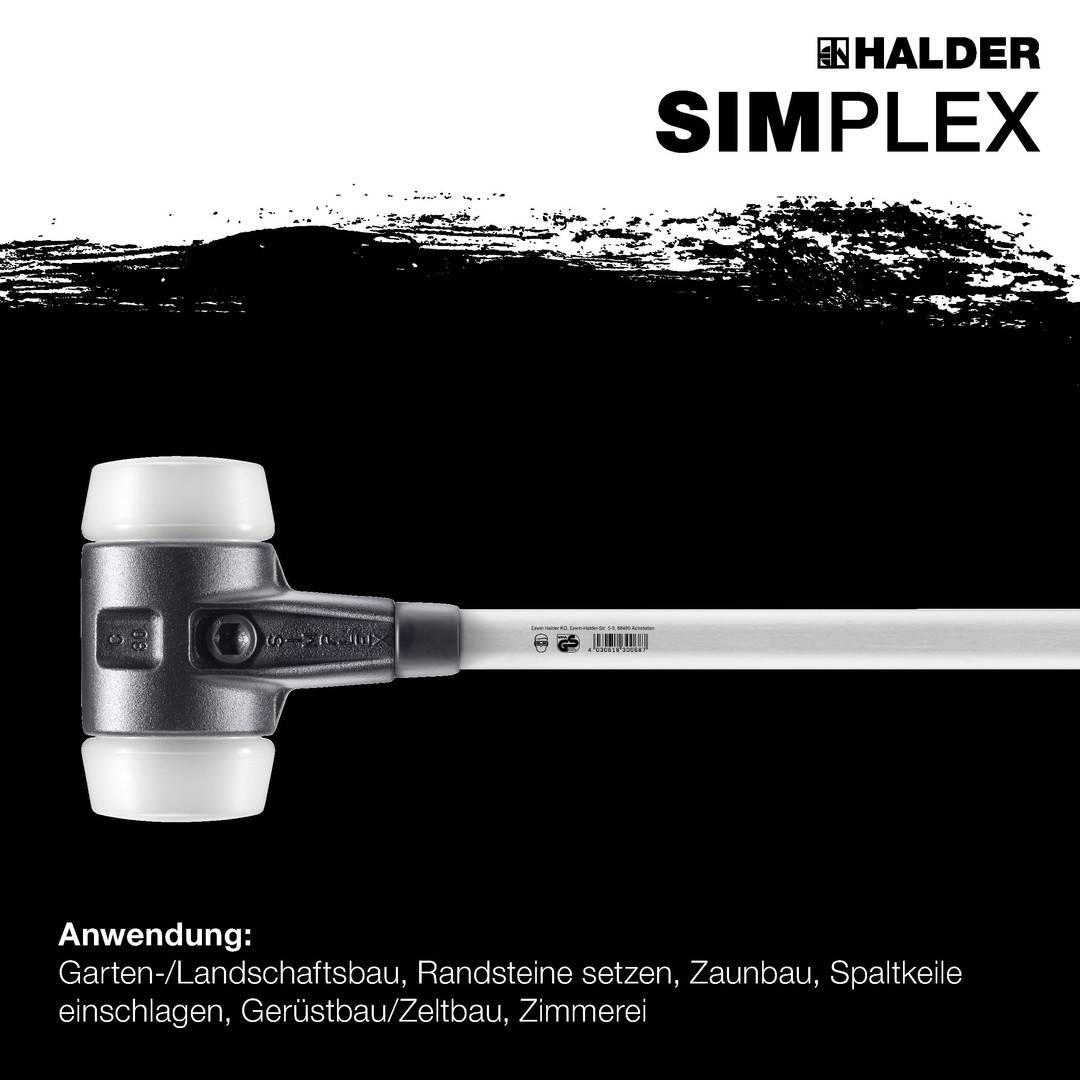 HALDER SIMPLEX Vorschlaghammer Ø 80 mm Superplastik mit verstärktem Tempergussgehäuse und Fiberglasstiel