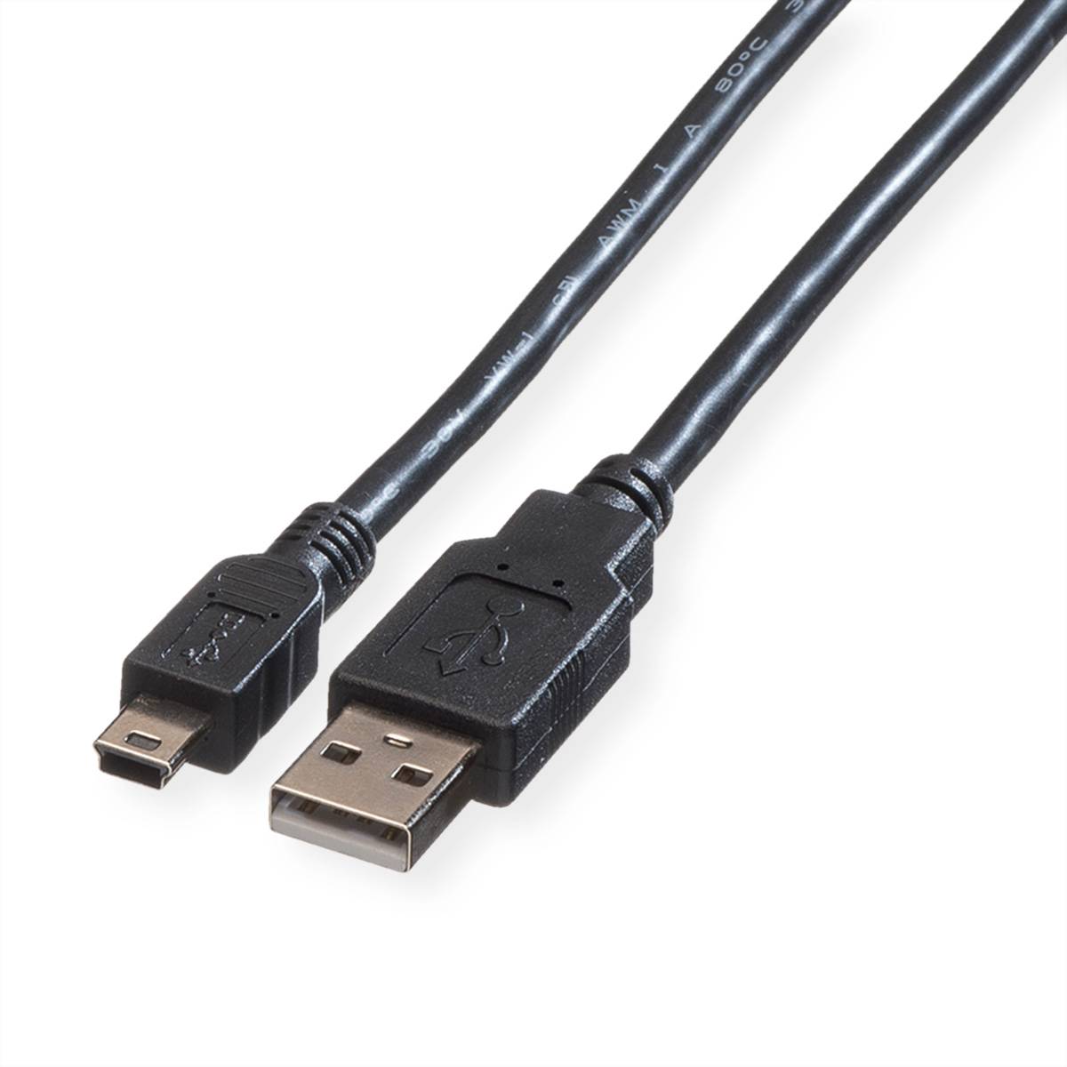 ROLINE USB 2.0 Kabel, Typ A - 5-Pin Mini, schwarz, 3 m Kabel USB & Lightning