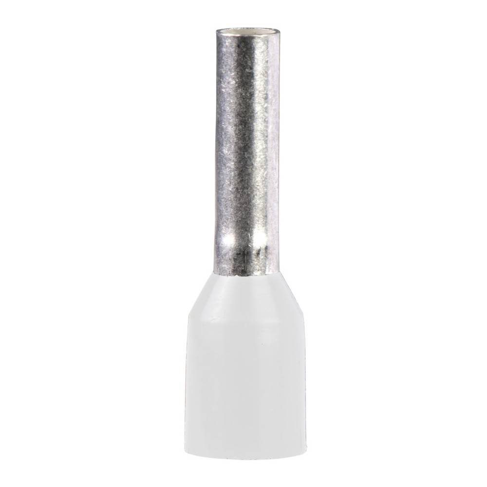 Eine weiße isolierte Ferrule mit einem Metallcrimpbereich oben.