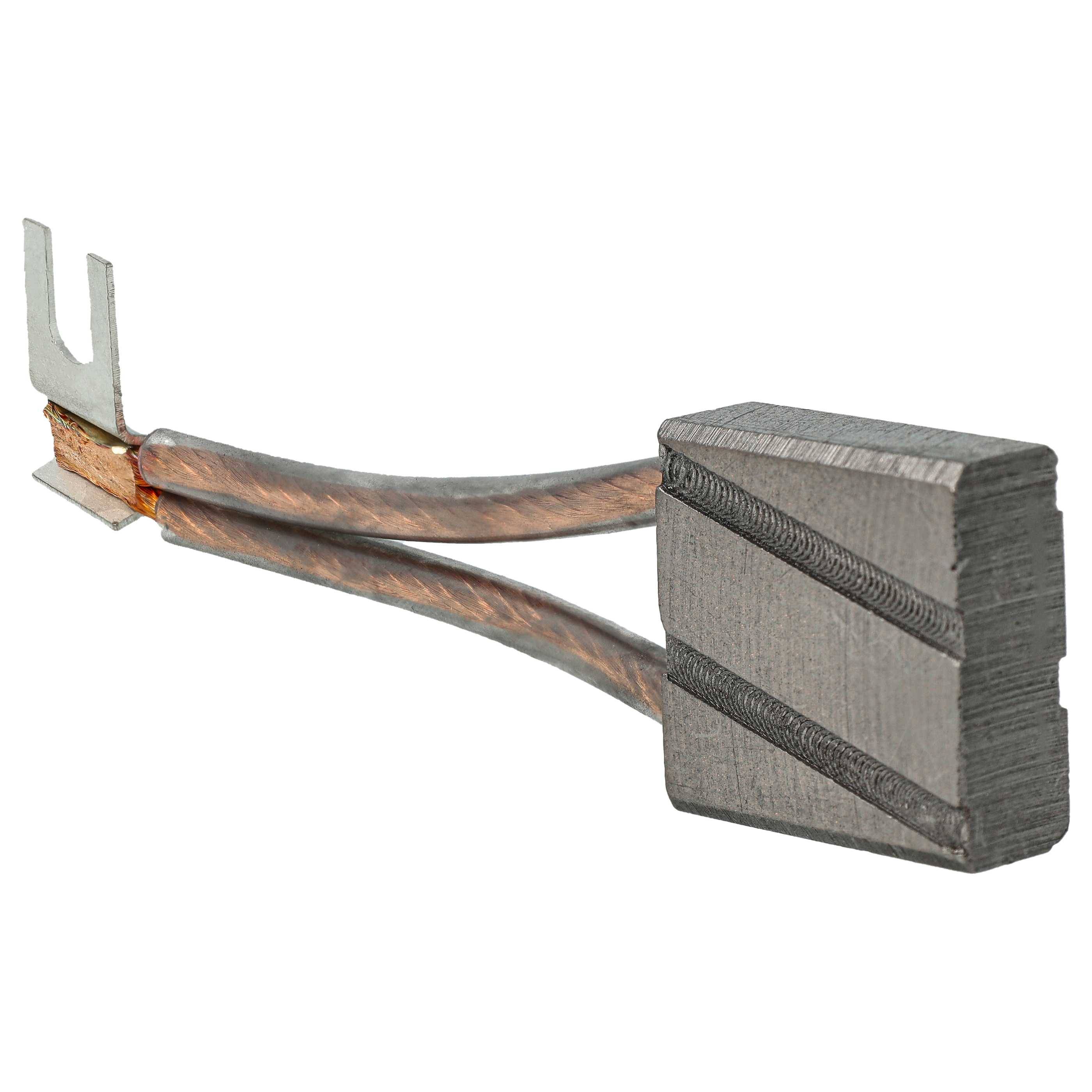 Ein rechteckiger Kohlestab mit zwei Kupferdrähten ist an einem Metallstecker befestigt. Wird in Elektromotoren zur Stromleitung verwendet.