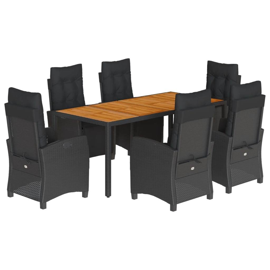 vidaXL 7-tlg. Garten-Essgruppe mit Kissen Schwarz Poly Rattan
