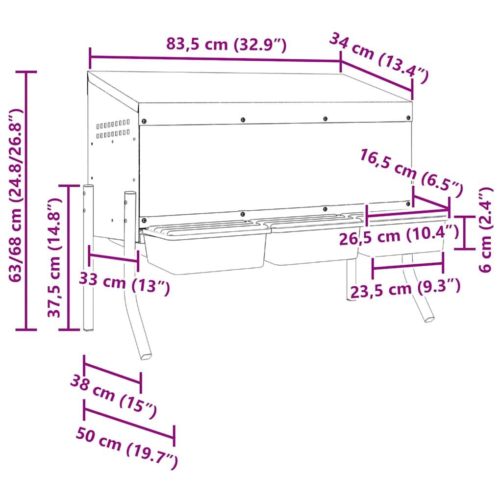 vidaXL Hühner-Nistkasten 3 Fächer mit Beinen Verzinkter Stahl
