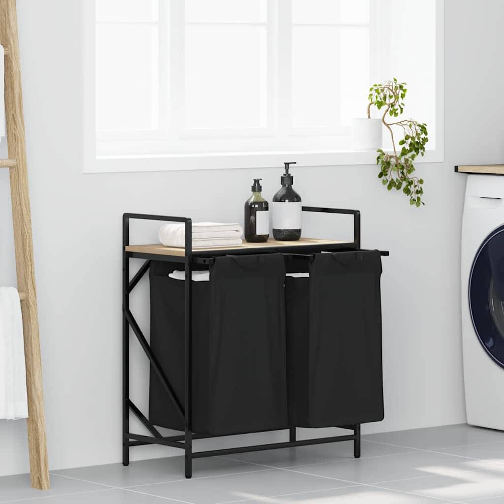 vidaXL Wäschekorb 2 Fächer mit Ablage Sonoma-Eiche
