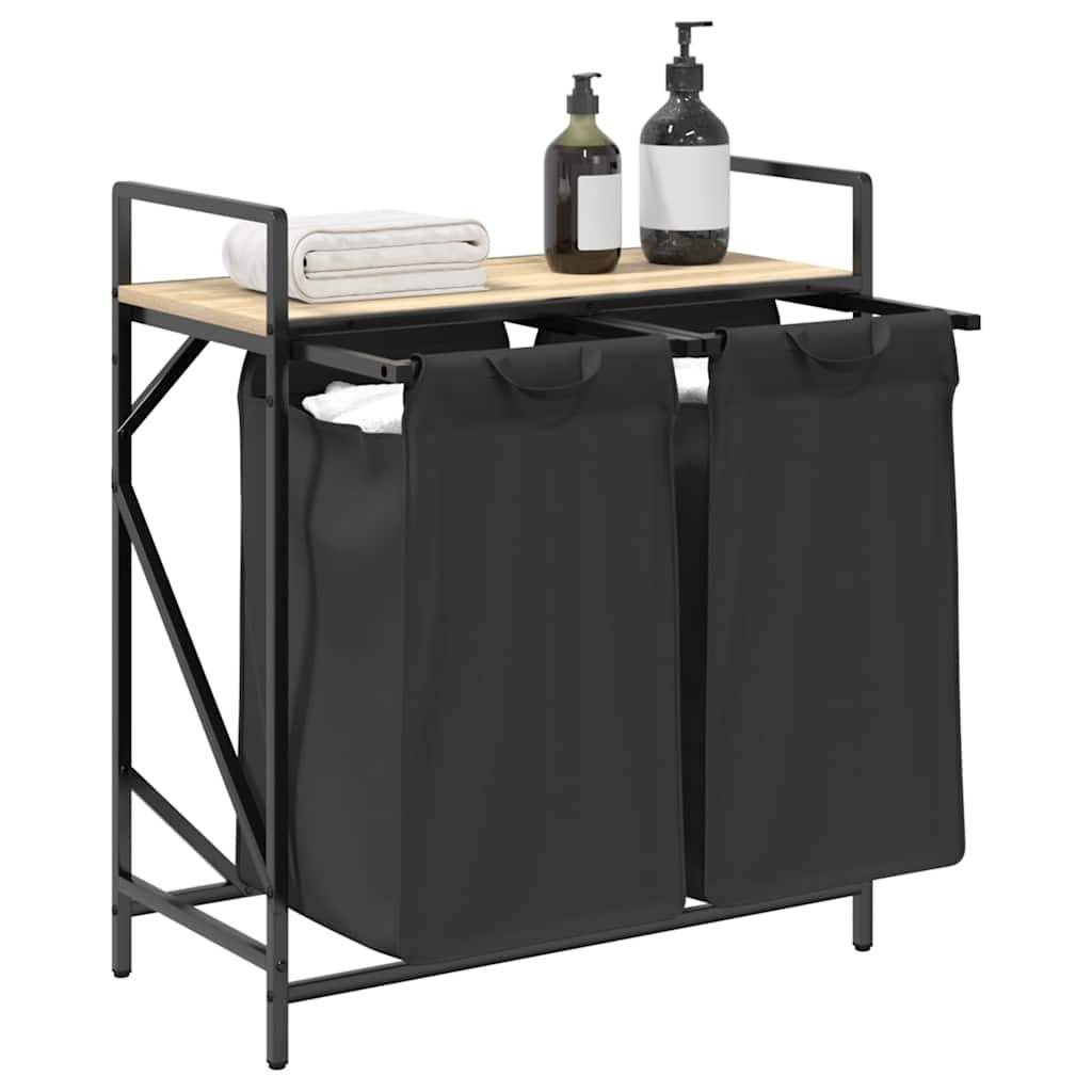 vidaXL Wäschekorb 2 Fächer mit Ablage Sonoma-Eiche