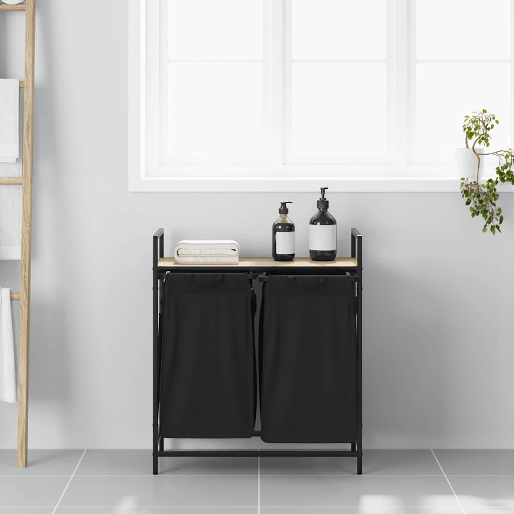 vidaXL Wäschekorb 2 Fächer mit Ablage Sonoma-Eiche